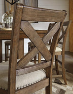 Signature Design by Ashley Moriville Rustic Farmhouse 24.5" Upholstered Barstool, 2 Count, Beige & Brown