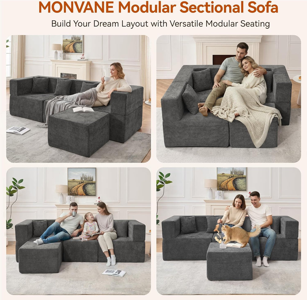 MONVANE 103'' Modular Sectional Sofa, Comfy Chenille Cloud Couch with...