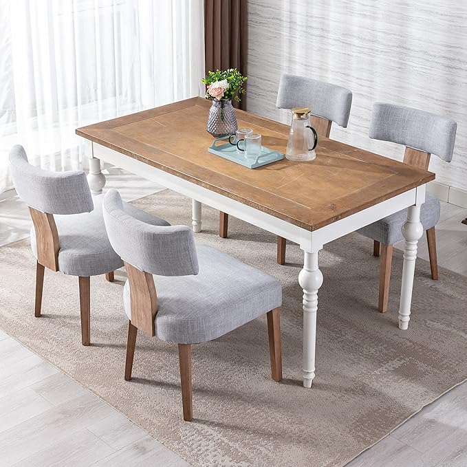 Linen Dining Chairs Set of 4, Modern Dining Chair with Wood Legs, Upholstered Dining Chairs for Dining Room, Kitchen, Vanity, Living Room, Grey