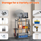 Ultrawall Garden Tool Organizer, Yard Tool Storage Stand for Garage with Lockable Wheels, Shed Tool Storage for Rake, Brooms, Indoor & Outdoor Use