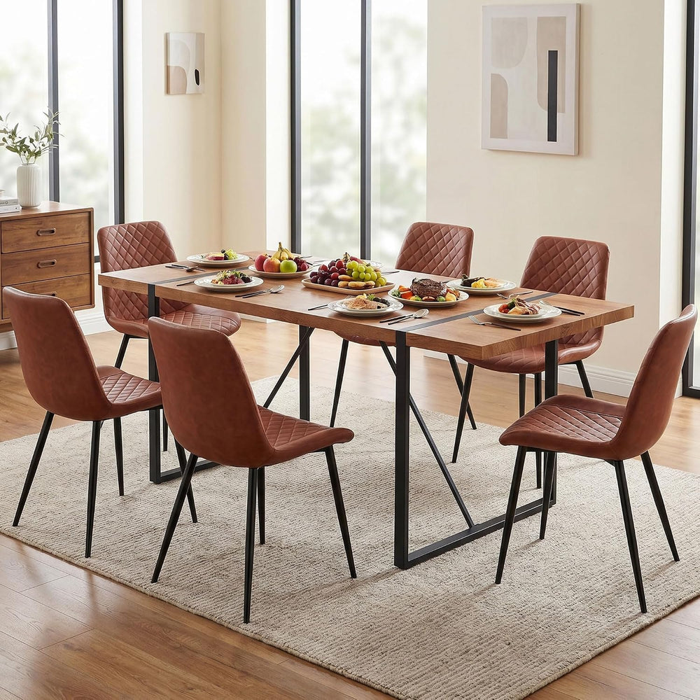 PU Leather Dining Chairs Set of 6, Modern Armless Dining Room Chairs, Comfy U...