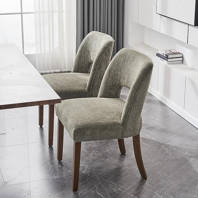 VKNOW Wooden Dining Chairs Set of 6, Modern Fabric Upholstered Dining Room Chair Kitchen Chairs, Farmhouse Dinner Chair for Kitchen Dining Room, Green