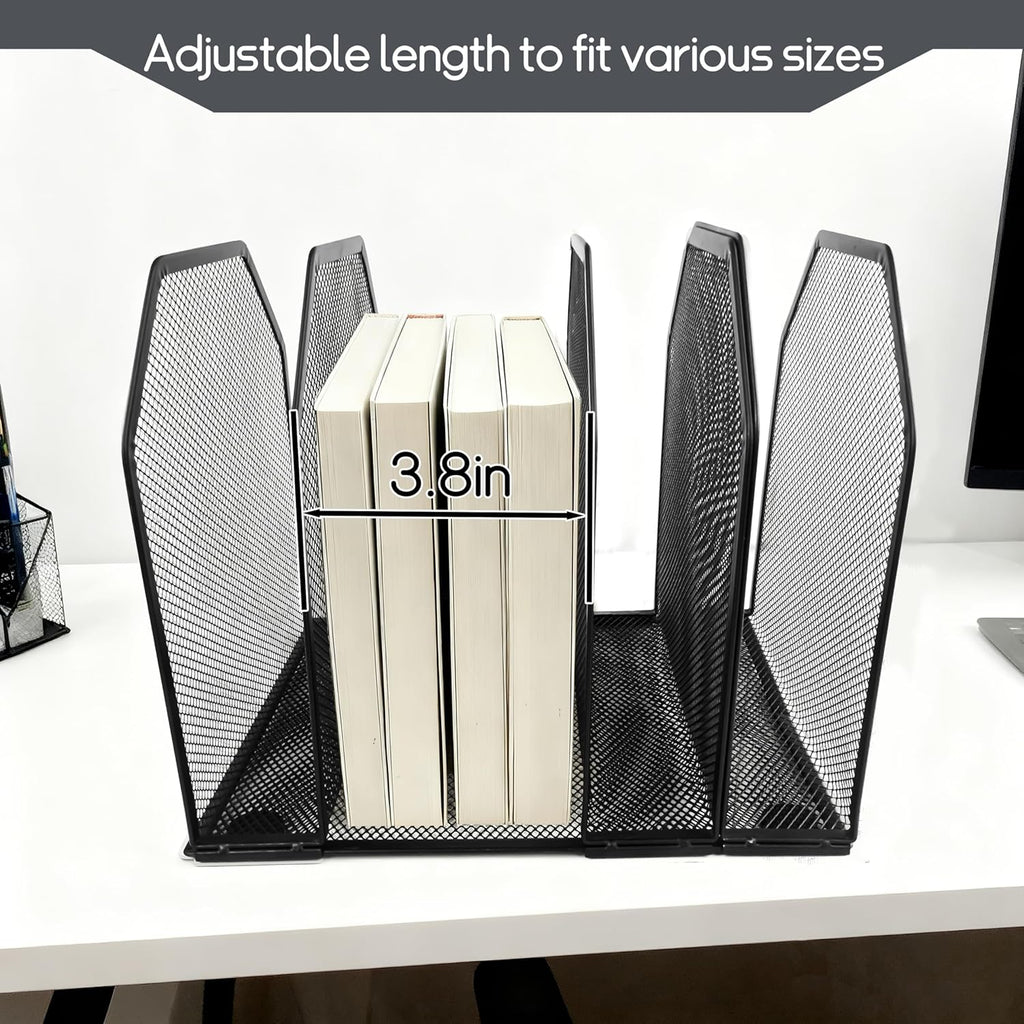 Adjustable Desk File Organizer,Detachable Office Folder Organizer,Compact Vertical Desk File Holder,Wrought Iron Paint,Suitable for Home, School, Office Classrooms (Black - 5 grids)