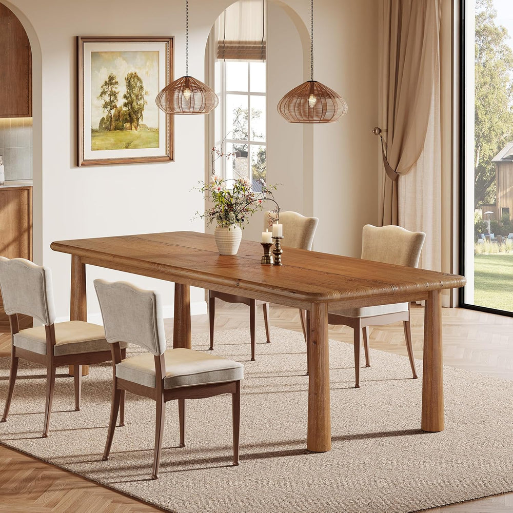 63-Inch Solid Wood Dining Table, Farmhouse Kitchen Table for 4 to 6, Rectangu...