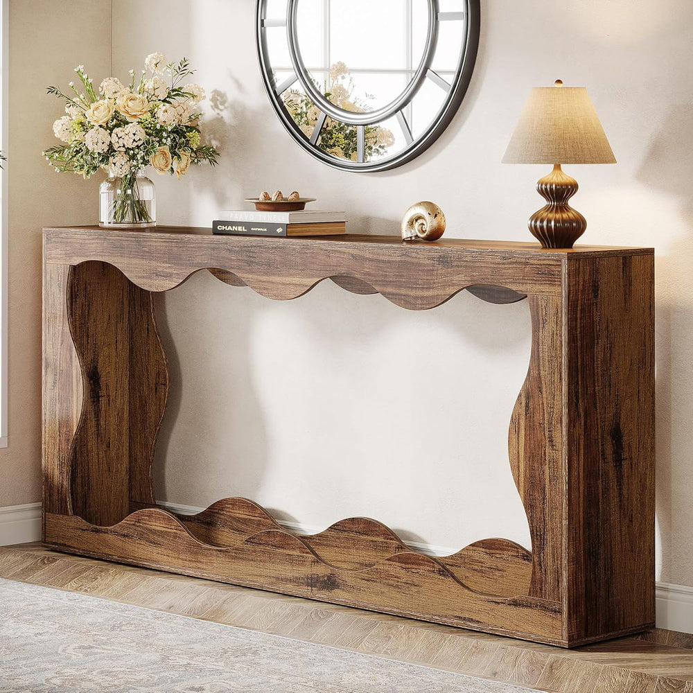 Tribesigns 63 Inches Farmhouse Console Table with Storage, Couch Table Behind...