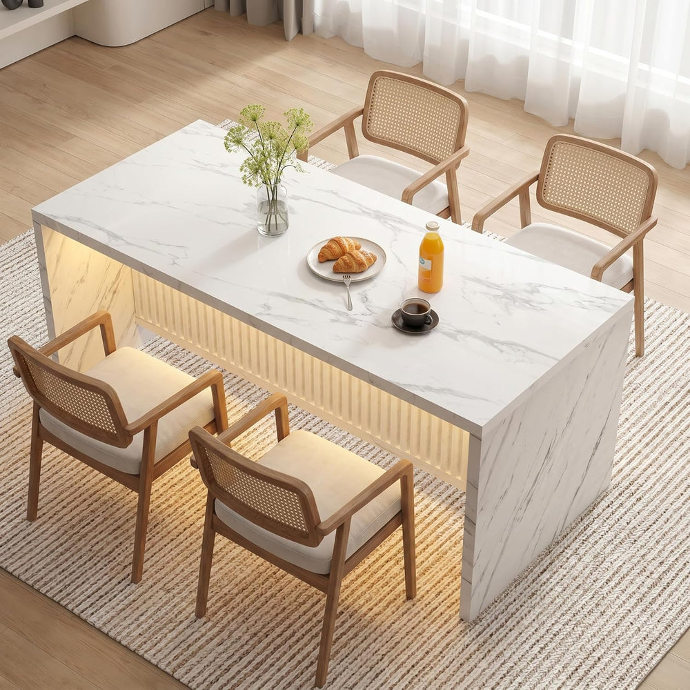 71’’ Large Faux Marble Dining Table for 6 People, 37.4’’H Tall Modern Kitchen...