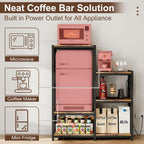 Mini Fridge Stand Coffee Bar Cabinet Station With Small Refrigerator Insert Storage Space, Shelf Organizer For Dorm Microwave To Sit On, Baker Rack With Power Outlet, Big Table To Go Over Hide Fridge