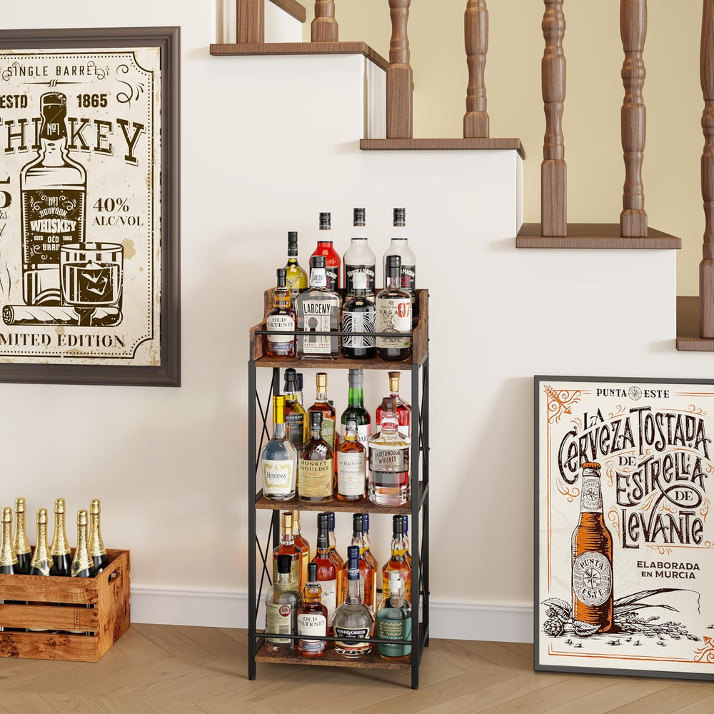 KLM Liquor Bottle Display Shelf, Brown | Liquor Cabinet Bar for Home, 4 Step,...