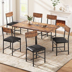 Industrial Dining Chairs Set of 6 - Upholstered Dining Room Chairs with PU Leather, Kitchen Chairs with Wooden Backrest and Thickened Metal Legs, for Dining Room, Living Room (6, Vintage)