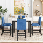HomSof 5-Piece Counter Height Dining Table Set with One Faux Marble Top Dining Table and Four Velvet-Upholstered Chairs,Blue