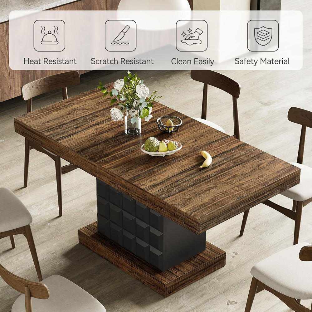 LITTLE TREE 63" Modern Dining Table, Rectangular Dinner Table for 4-6, F...