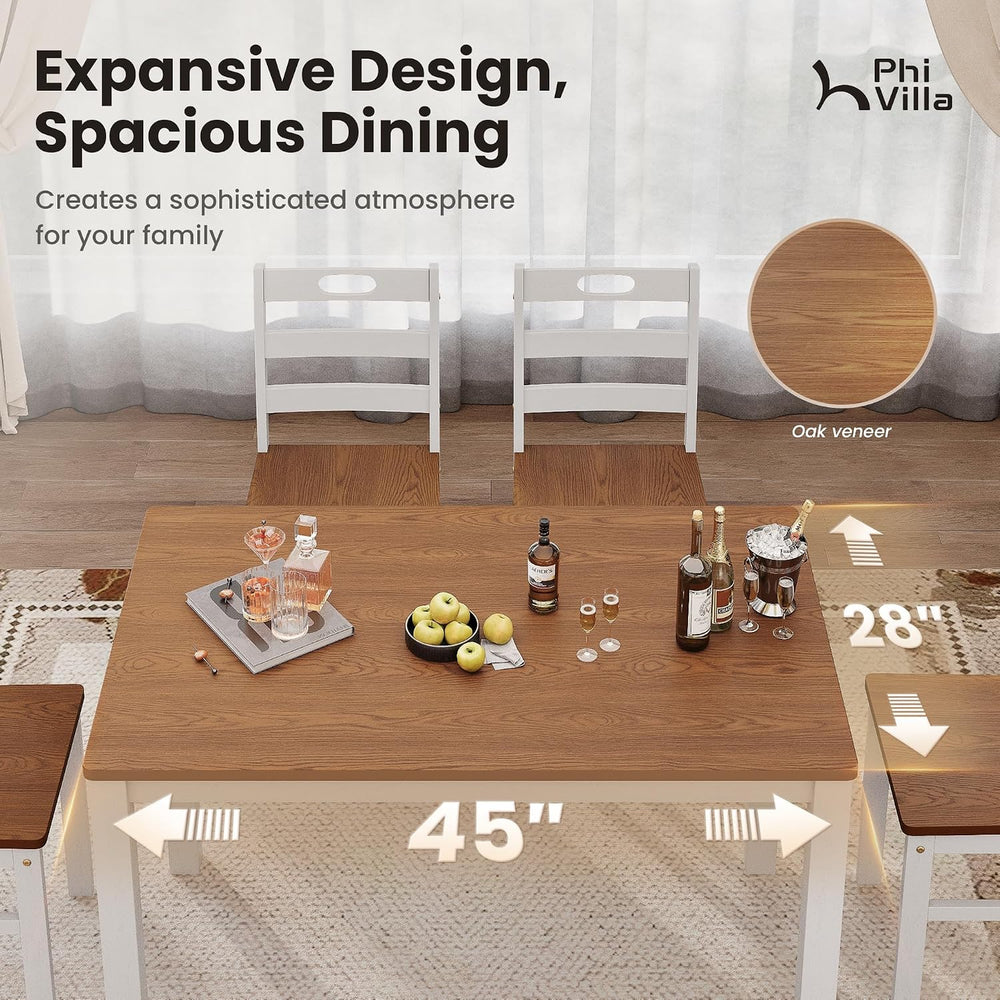 PHI VILLA Dining Table Set for 4, Solid Wood Kitchen Table and Chairs | Solid...