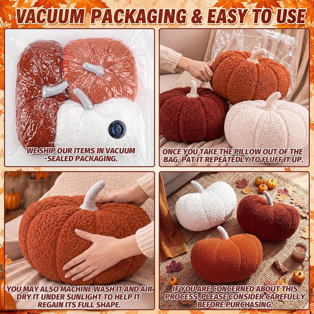 Konohan 3 Pcs Pumpkin Pillows Fall Stuffed Pumpkin Plush Pillow for Autumn Ha...