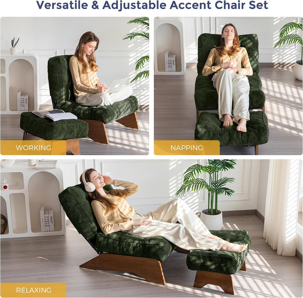 MAXYOYO Accent Chair with Ottoman, Lounge Chair with Adjustable Backrest | Tu...