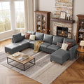 SITJOY 145" Faux Leather Modular Sectional Sofa with Storage, Mid Century Modern Sectional Couches for Living Room, Soft Padded Armrests, 8 Seat U Shaped Sectional Couch with Chaise, Gray