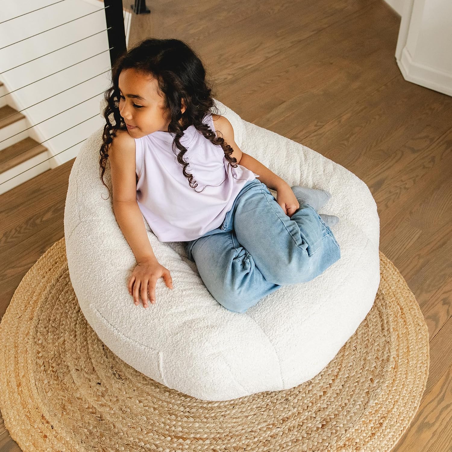 Big Joe Cloudberry Bean Bag Chair, Foam-Filled Structured Seat, Teddy Boucle, Icing, Kids