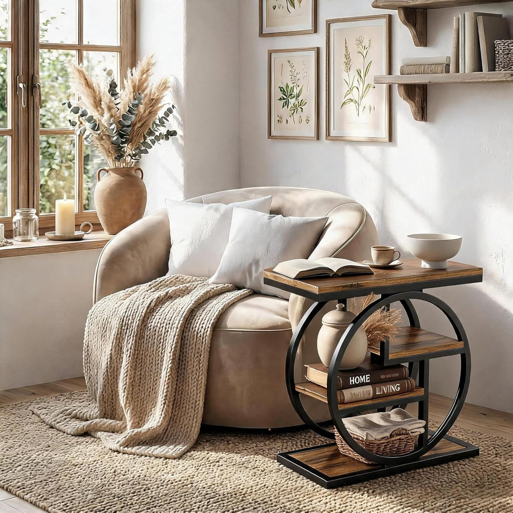 Tribesigns End Table for Living Room, Wooden Narrow Side Table with Storage S...