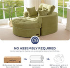 MAXYOYO Modular Sectional Chaise Lounge Sofa, Round Upholstered Lounge Chair with Ottoman, Comfy Couch with Layered Cushion, Tufted Sleeper Chair for Living Room, No Assembly, Green