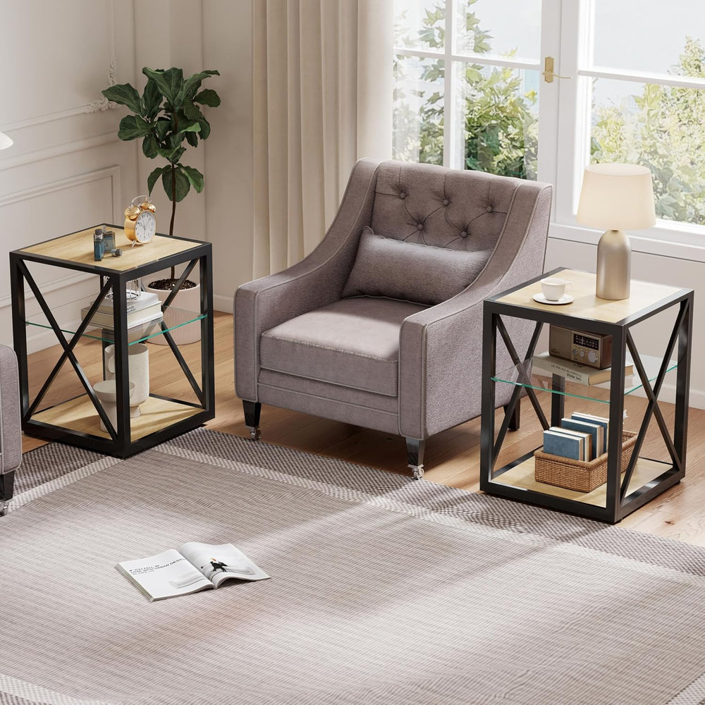 Modern End Table Set of 2 for Living Room 17.7" Bedroom Nightstand, Temp...