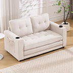 ERYE Modern Upholstered Loveseat Sofa Foldable Convertible Floor Sofabed W/Cupholders and Pockets, 3 Fold Tufted Futon Lounge Sofa with Pull Out Sleeper Couch Bed for Living Room Bedroom Studio