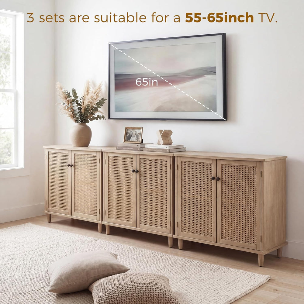 Fat Ant Buffet Cabinet with Storage, Rattan Sideboard Cabinet with 2 Magnetic...