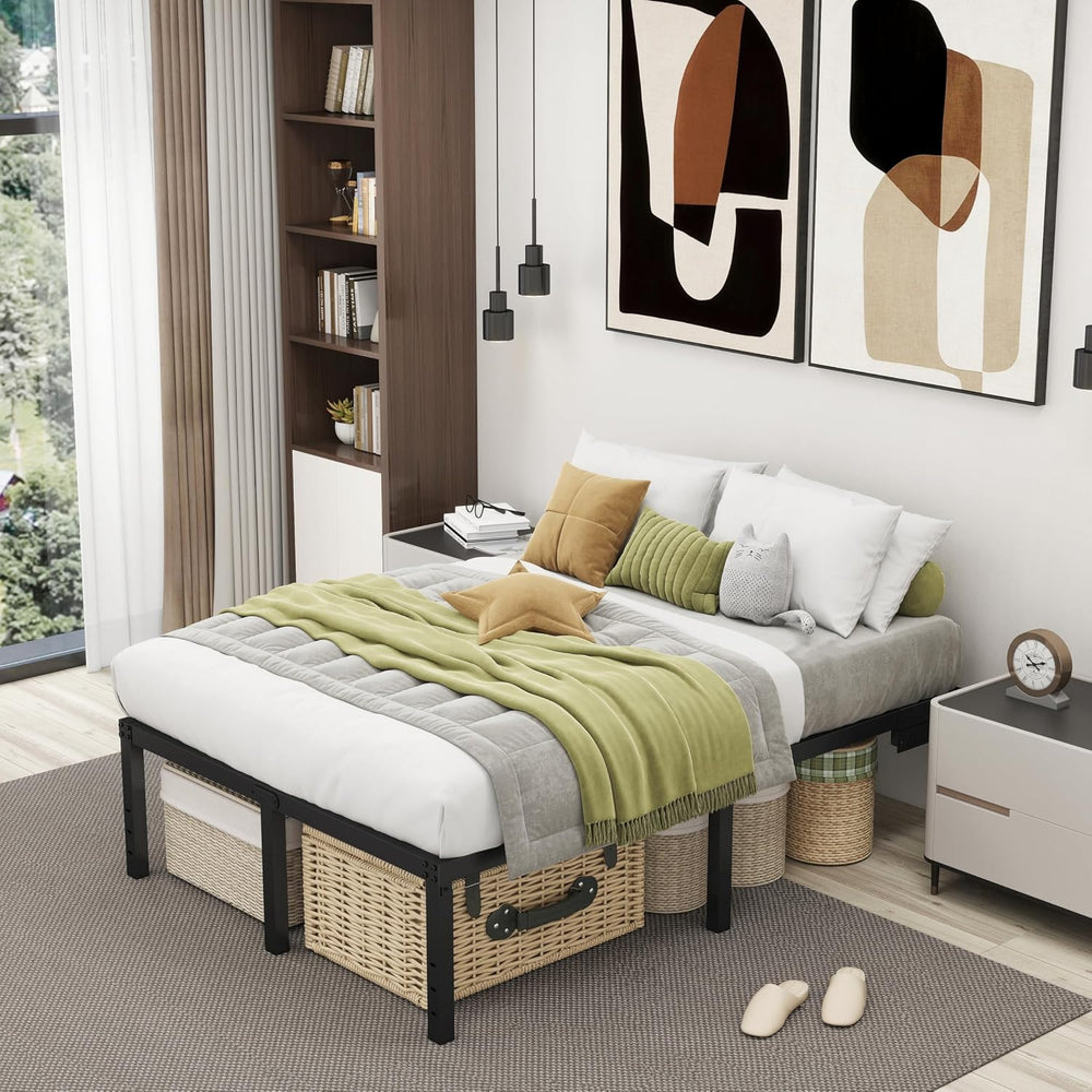 King Size Bed Frame King Platform Bed Frame with LED Lights 14 Inch Tall Matt...