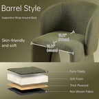 NORDICANA Barrel Dining Room Chair with Arms, Faux Fur Accent Chair for Kitchen, Living Room, Upholstered Single Sofa Chair, Green