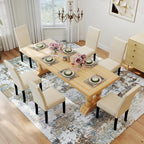 LSSPAID Dining Chairs Set of 6, Fabric Upholstered Dining Room Parson Chair with Nailhead Trim and Solid Wood Legs for Home and Kitchen, Beige