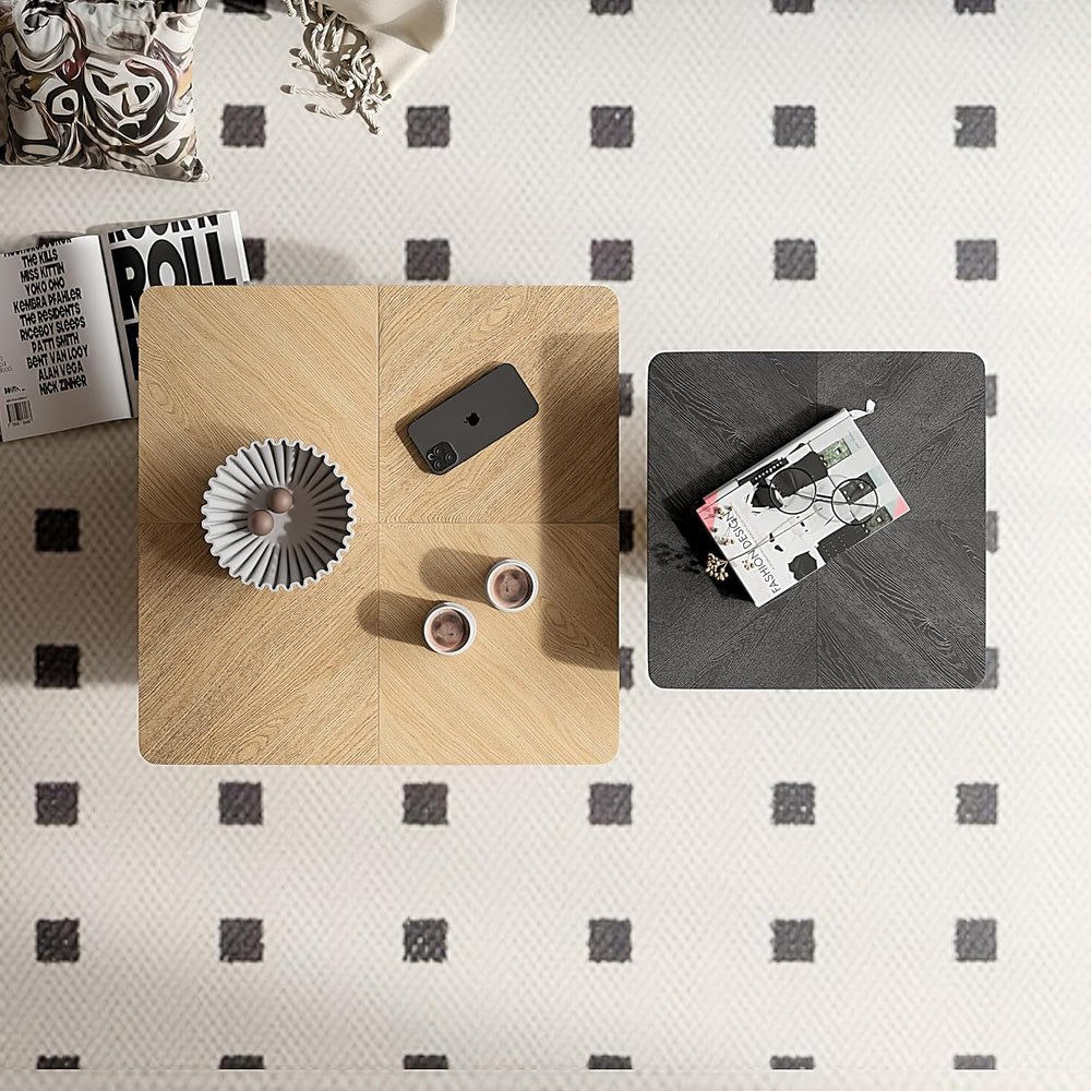 Square Parquet Nesting Coffee Tables Set of 2, Geometric Veneer Base Wood | W...