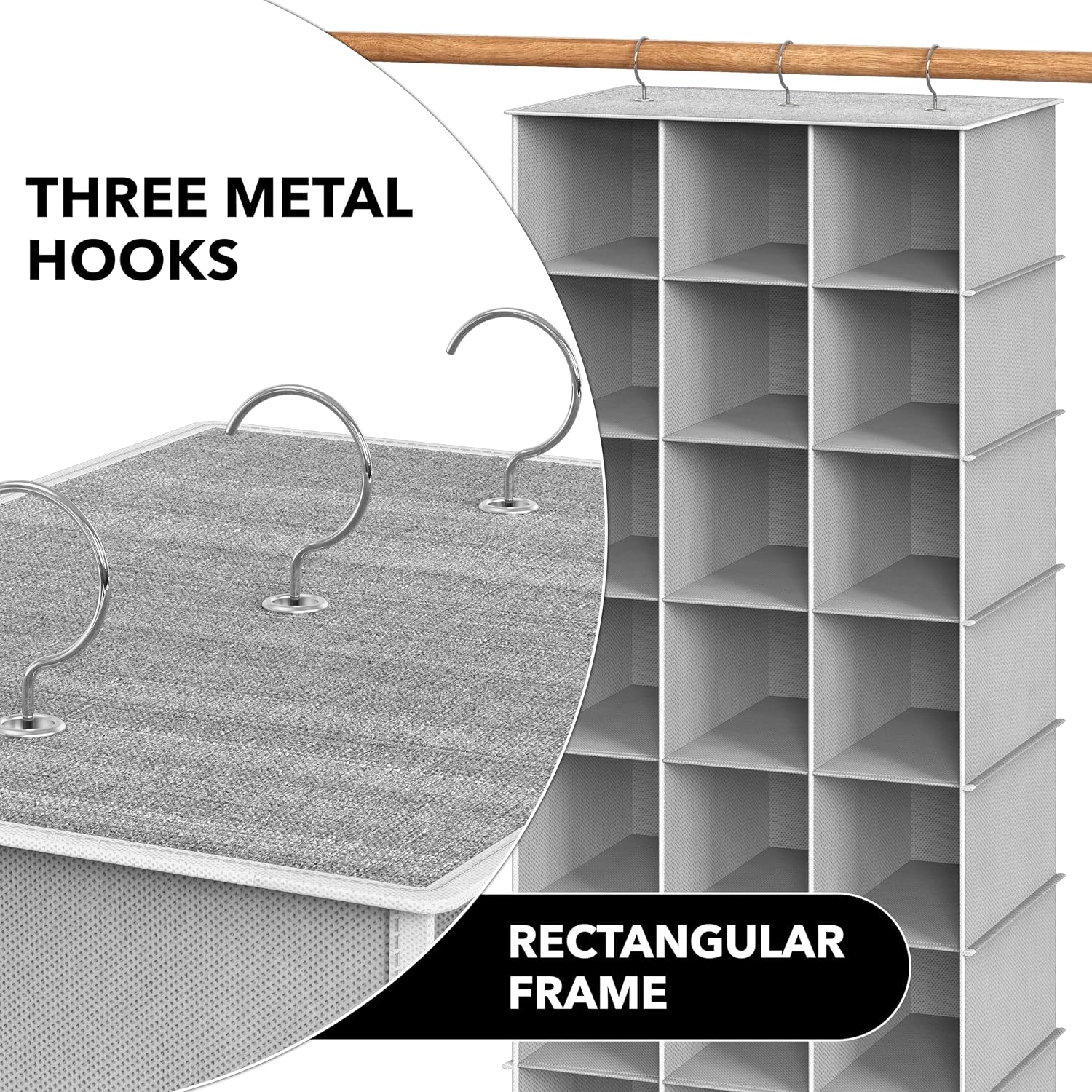 Simple Houseware 24 Section Shelves Hanging Shoes Organizer, Gray | 3 Metal Hooks, 8 Tier, Holds Up to 24 lbs