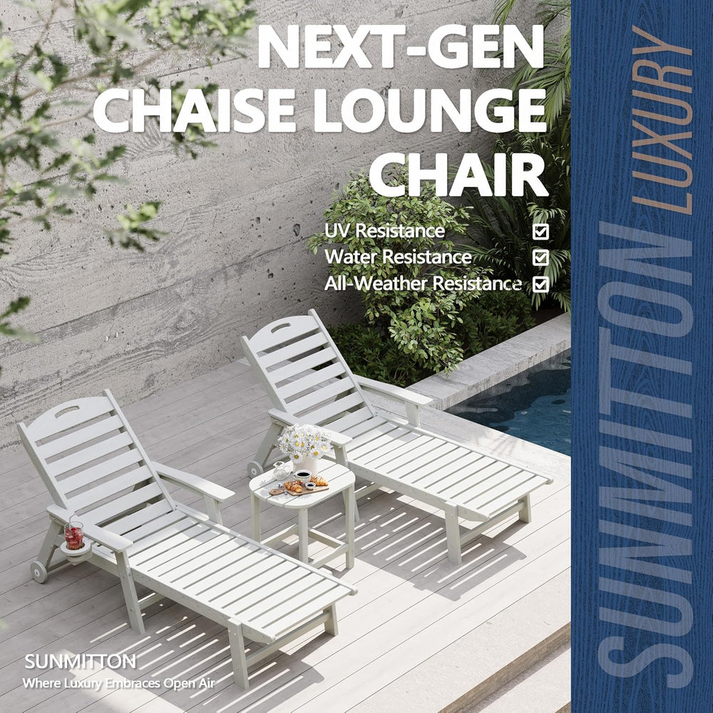 Patio Chaise Lounge Chair Set of 2, HDPE Outdoor Lounge Chairs with 5-Positio...