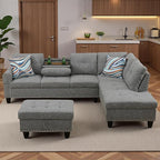 Sectional Couches for Living Room with Movable Chaise & Storage Ottoman - 97.5" Linen L Shaped Couches for Living Room Apartment, Home Modular Sectional Sofas with Cup Holder, Grey