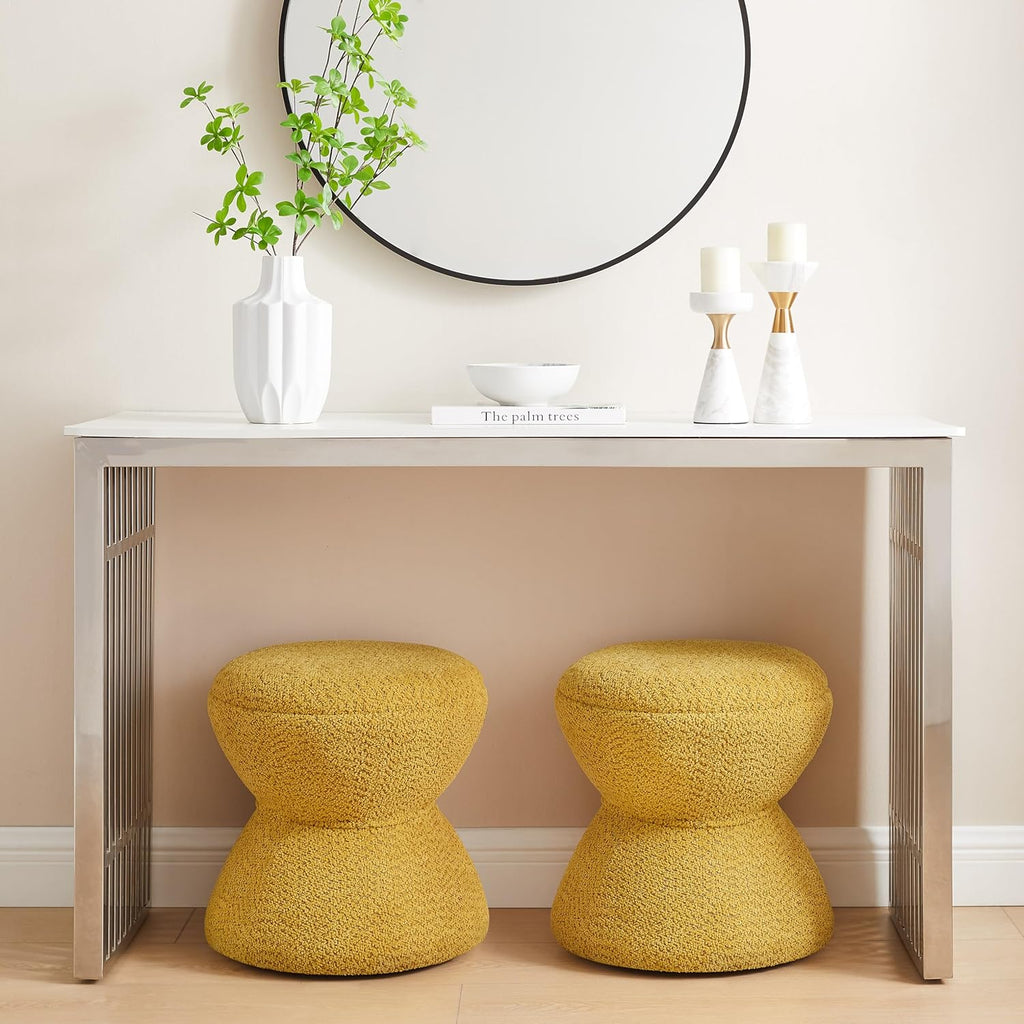 VANOMi Multi-Functional Boucle Ottoman, Set of 2, Vanity Stool Chair, Sturdy Wooden Footstool, Suitable for Living Room, Bedroom, and Entryway, Without Installation, Yellow