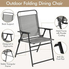 Yaheetech Outdoor Patio Chairs Set of 2, Folding Patio Chairs with Metal Frame, Armrests, Portable Dining Chairs for Camping, Lawn, Garden and Porch, Gray