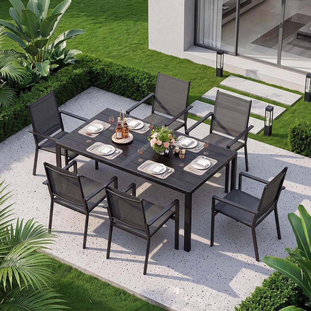 Ahomly Patio Table and Chairs Set for 6, Patio Dining Set, Black