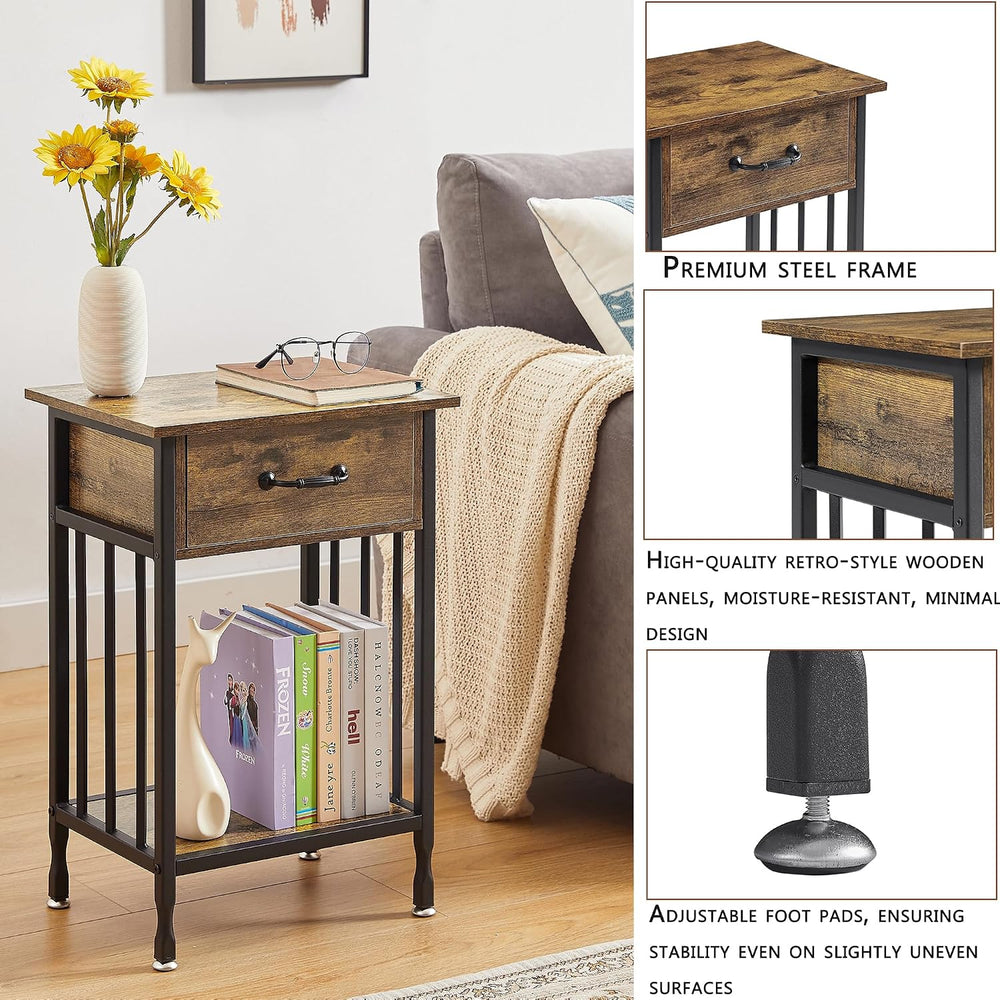VECELO Nightstands, Industrial Side Table/End Tables with Drawer and Storage ...