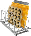 LYNK PROFESSIONAL® Pull Out Cutting Board, Cookie Sheet, and Baking Pan Organizer Rack - Lifetime Ltd. Warranty - Slide Out Kitchen Cabinet Storage Organizers – 10” x 21” Deep - Pullout Shelf, Chrome
