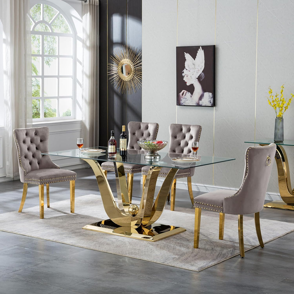 70" Modern Gold Glass Dining Table Set for 4, 5-Piece Rectangle Kitchen ...