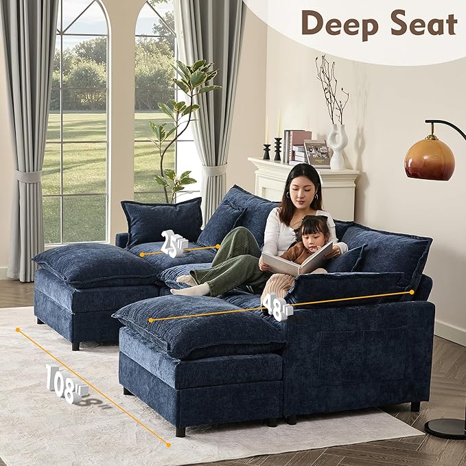 108" U Shaped Couch, Modular Sectional Sofa, 3-Seater Comfy Cloud Couch,...