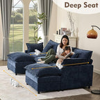 108" U Shaped Couch, Modular Sectional Sofa, 3-Seater Comfy Cloud Couch, Set of Modular Pieces with Movable Ottoman, Deep Seat Couches for Living Room, Chenille, Navy