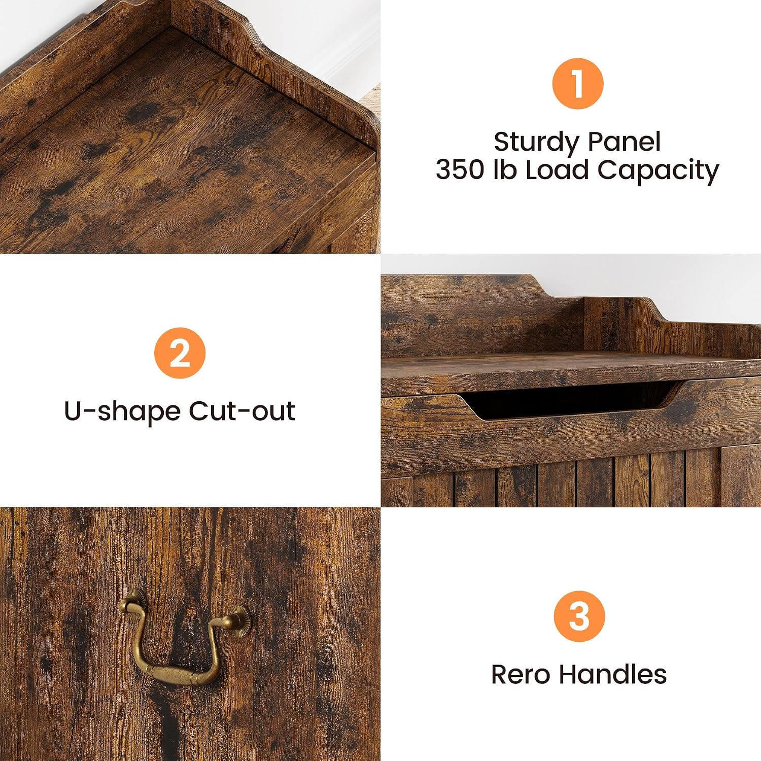 IDEALHOSUE 24.8” Storage Chest, Wooden Storage Bench with Safety Hinge, Retro Blanket Storage Trunk for Entryway, Living Room, Supports 350 lb, Rustic Brown