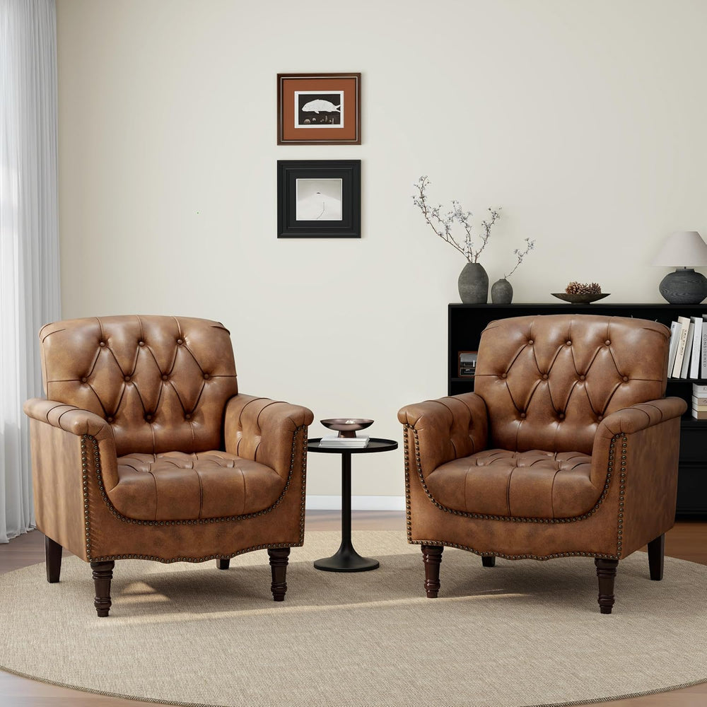 PU Leather Accent Chairs Set of 2, Comfy Club Chair Upholstered Armchair for ...