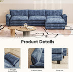 Furniwell 119" Modular Couch 3-Seat Sofa with Reversible Ottoman, Cloud Couch L Shaped Sofa with Deep Seat, Chenille Sectional Couches for Living Room