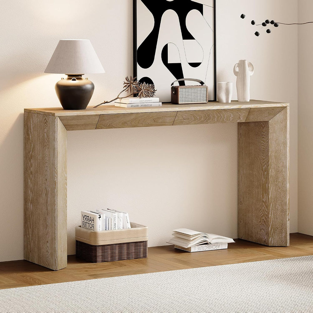 Merax Modern Entryway Table with 2 Concealed Drawers, Natural | Long Farmhous...
