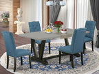 East West Furniture V697EL121-5 5 Piece Dinette Set Includes a Rectangle Dining Room Table with V-Legs and 4 Blue Linen Fabric Upholstered Parson Chairs, 40x72 Inch, Multi-Color