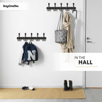 Coat Rack Wall Mount with 5 Tri Hooks, Stainless Steel 16 Inch – Black Matte Finish, Heavy Duty Wall Mounted Hook Rack for Coats, Hats, Towels, Scarves, Robes, Bags, Entryway & Bathroom - 2 Pack
