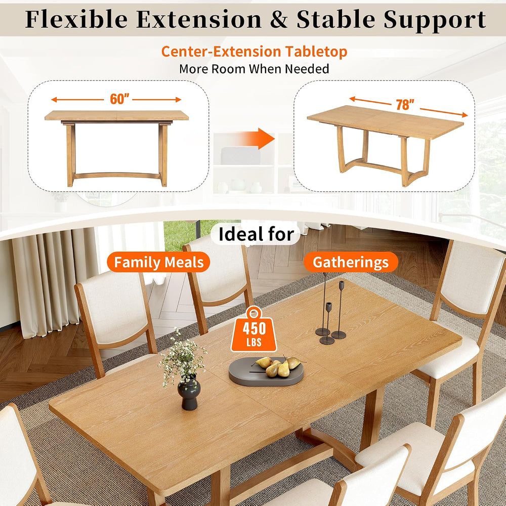 Merax 60"-78" Expandable Dining Table Set for 6, Large 7-Piece Soli...