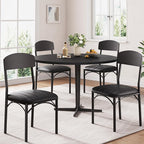 Dining Chairs Set of 4 - Upholstered Dining Room Chairs with PU Leather, Industrial Kitchen Chairs with Wooden Backrest and Thickened Metal Legs, for Dining Room, Living Room（Black）