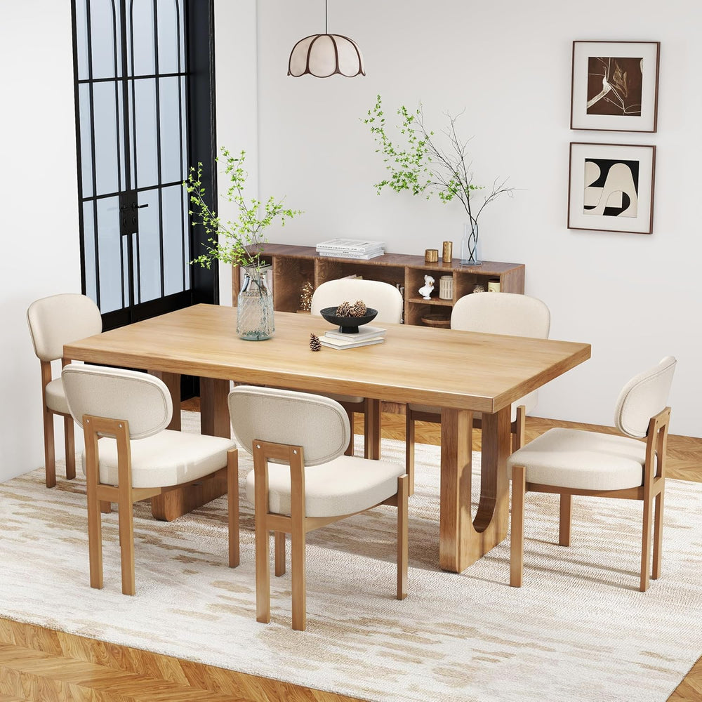 RGZ Mid Century Wooden Dining Chairs Set of 4, Modern Fabric Upholstered Beig...