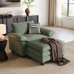 LINSY HOME Cloud Sofa Accent Chair with Ottoman Chaise Lounge Chair Indoor, Corduroy Couch Sofa Chair for Living Room Apartment Bedroom Office, Green